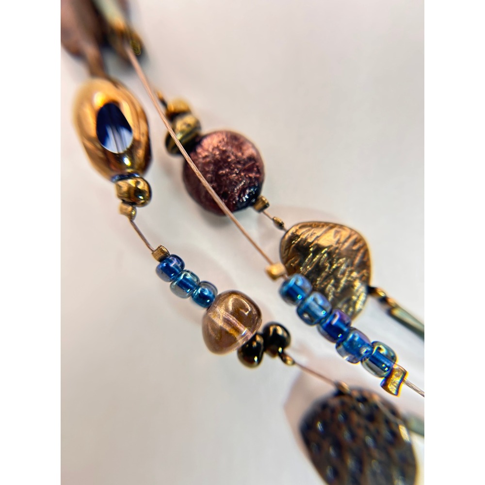 Chicos Necklace Women OS Blue Gold Good Abalone Mosaic Multi Strand Statement - Picture 3 of 7